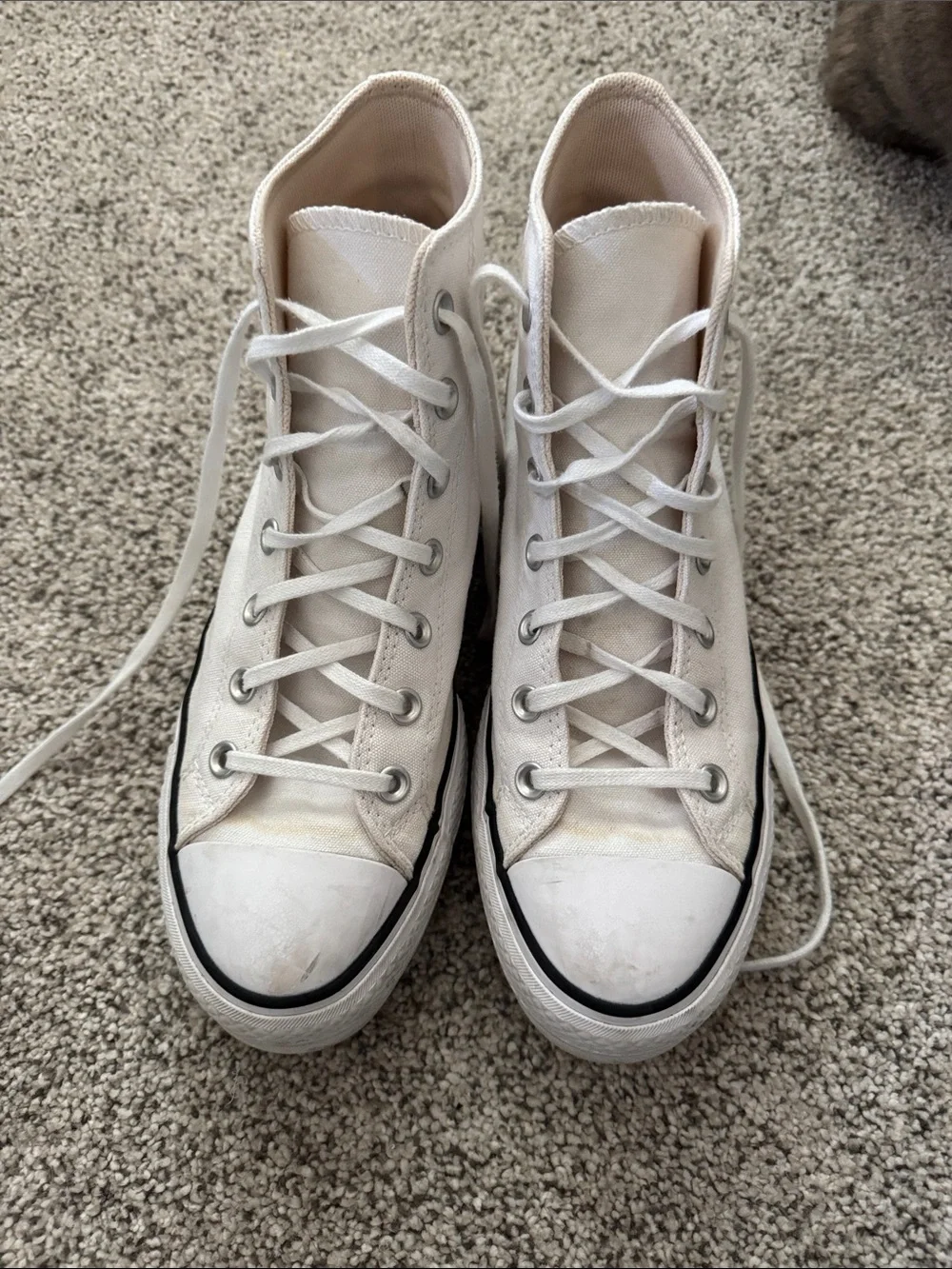 Converse White High-Top Platform Sneakers with Black Stripe Size 8.5